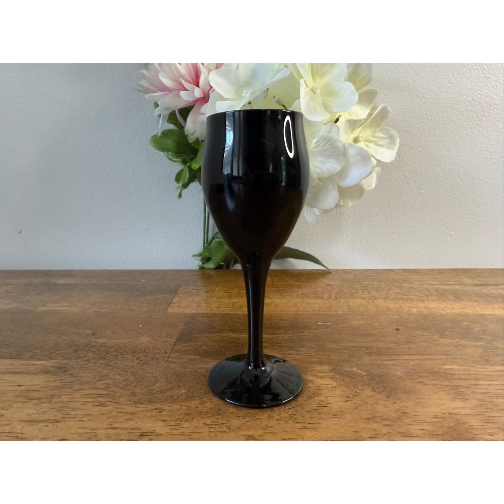 Vintage Black Amethyst Glass Cordial Liqueur Stemware Mid Century Gothic Barware